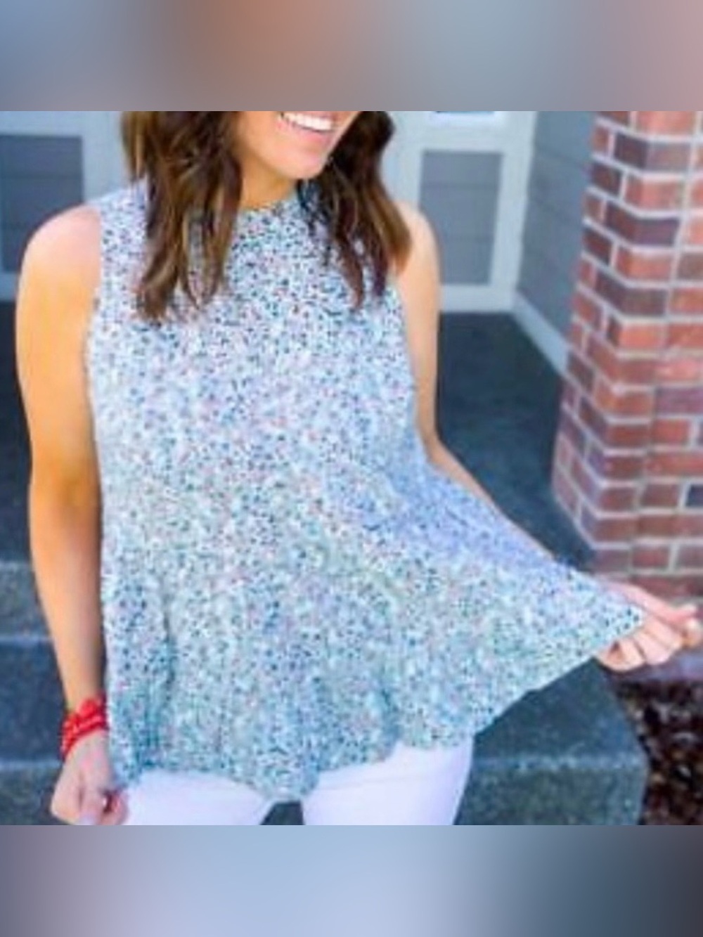 UNIVERSAL THREAD peplum ruffle tier ditzy floral light blue tank top NEW size XL